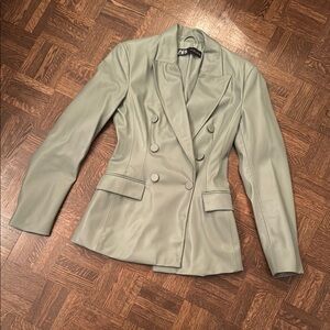 Zara Women's Sage Green Double-Breasted Blazer faux leather size XS